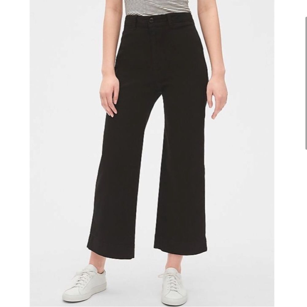 Gap High Rise Wide Leg Chino Crop Black Womens 10 Tall NEW - Picture 8 of 13